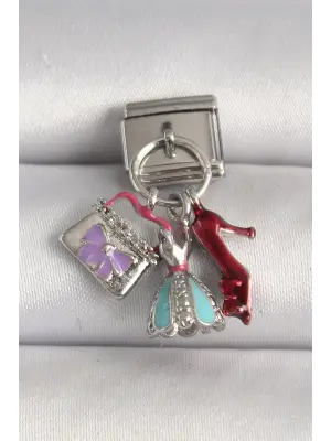 316L Çelik Gümüş Renk Çanta Elbise Model Nomination Charm