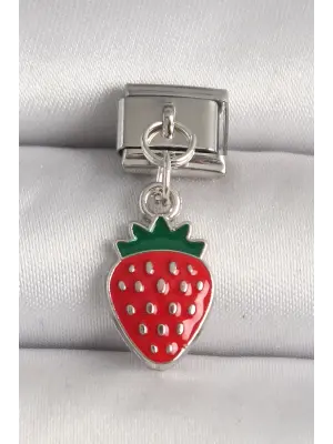 316L Çelik Gümüş Renk Çilek Model Nomination Charm