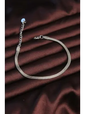 316L Çelik Gümüş Renk Çizgili İtalyan Zincir Erkek Bileklik