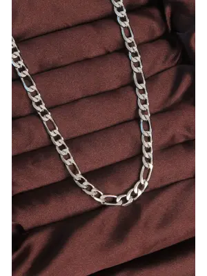 316L Çelik Gümüş Renk Çizgili Kuş Gözü Zincir Kolye