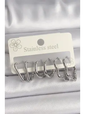   Gümüş Çoklu Kalp Yıldız Figür Çelik Küpe Seti