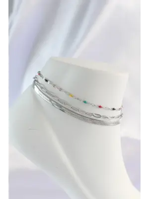 316L Çelik Gümüş Renk Çoklu Renkli Taş Tasarımlı Halhal