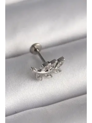 316L Çelik Gümüş Renk Dal Model Zirkon Taş Detaylı Tragus Piercing