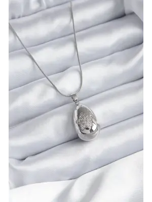  Gümüş  Damla Model Yıldız İşleme Zirkon Taş Detay  Çelik Kolye