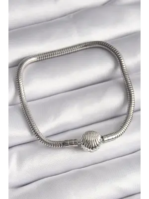 316L Çelik Gümüş Renk Deniz Kabuğu Charm Model Kadın Bileklik