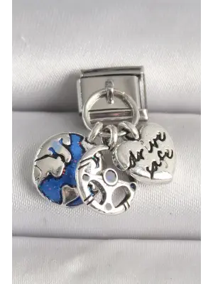 316L Çelik Gümüş Renk Dünya Kalp Model Nomination Charm