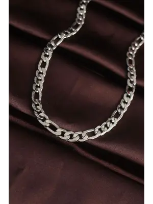 316L Çelik Gümüş Renk Ezme Zincirli Erkek Kolye