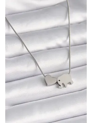  Gümüş  Fil Kalp Figürlü  Çelik Kolye