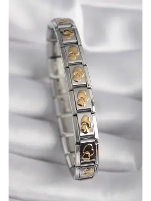 316L Çelik Gümüş Renk Gold Kalp İşleme Nomination Model Kadın Bileklik