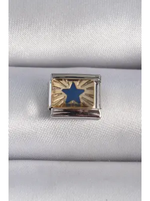 316L. Çelik Gümüş Renk Gold Mavi Yıldız İşlemeli Nomination Charm