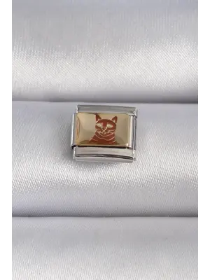 316L Çelik Gümüş Renk Gold Renk Kedi İşlemeli Nomination Charm