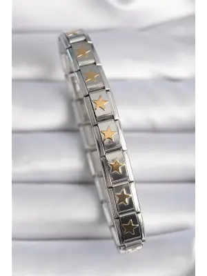 316L Çelik Gümüş Renk Gold Yıldız İşleme Nomination Charm Bileklik