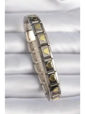 316L Çelik Gümüş Renk Gold Yıldız İşleme Nomination Charm Bileklik