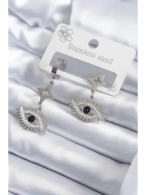   Gümüş Göz Model Zirkon Taşlı Çelik Küpe