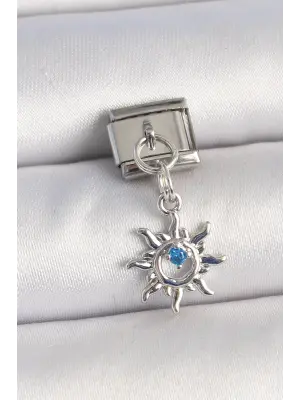 316L Çelik Gümüş Renk Güneş Model Mavi Taş Detay Nomination Charm