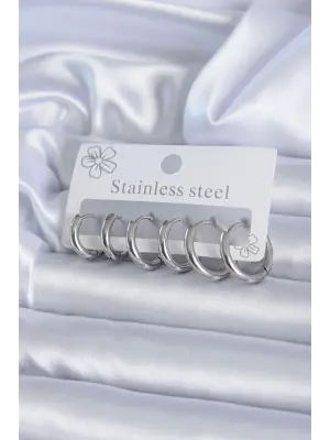   Gümüş Halka Çelik Küpe Seti