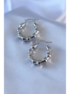 316L Çelik Gümüş Renk Halka Model Kadın Küpe