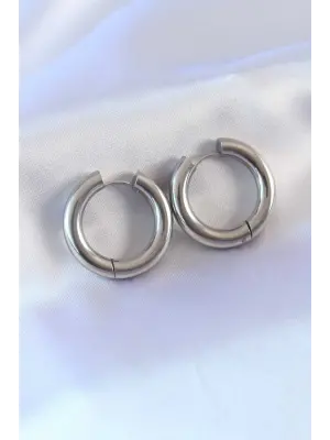 316L Çelik Gümüş Renk Halka Model Kadın Küpe