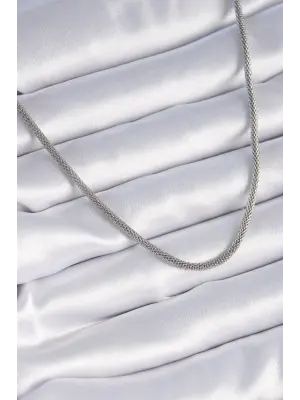 Gümüş  Hasır Zincir Model Erkek Çelik Kolye