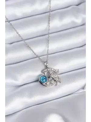  Gümüş  Hilal Ay Model Tek Boynuzlu At Model Zirkon Taş Detay  Çelik Kolye