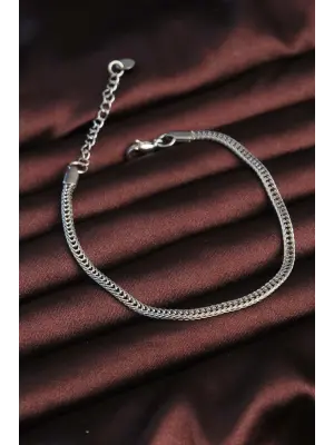 316L Çelik Gümüş Renk İnce Balık Sırtı Model Erkek Bileklik