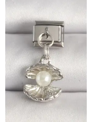 316L Çelik Gümüş Renk İncili Midye Model Nomination Charm