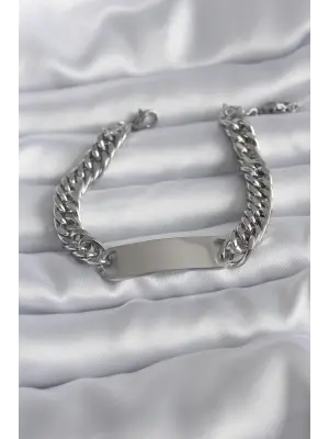 316L Çelik Gümüş Renk İsim Yazılabilir Plaka Model Kadın Bileklik