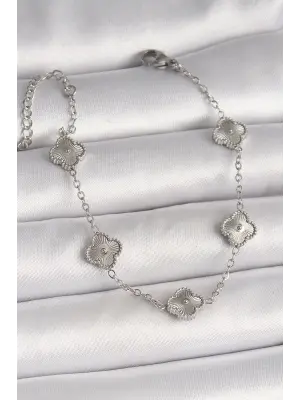 316L Çelik Gümüş Renk İşlemeli Yonca Model Kadın Bileklik