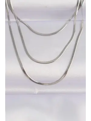  Gümüş  İtalyan Zincir Çoklu Çelik Kolye