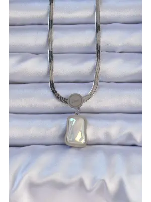  Gümüş  İtalyan Zincir Ezme Taşlı Çelik Kolye