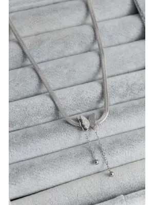  Gümüş  İtalyan Zincir Model Simli Kelebek Figür  Çelik Kolye