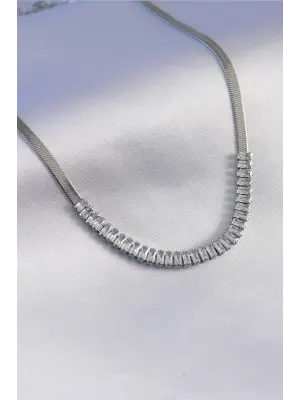 316L Çelik Gümüş Renk İtalyan Zincir Model Zirkon Taşlı Kadın Kolye