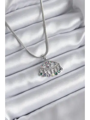  Gümüş  İtalyan Zincir Zirkon Taşlı Göz Figür  Çelik Kolye