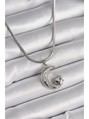  Gümüş  İtalyan Zincir Zirkon Taşlı Halil Figür Kalp Detay  Çelik Kolye