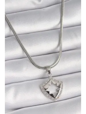  Gümüş  İtalyan Zincir Zirkon Taşlı Kutup Yıldızı İşleme Model  Çelik Kolye