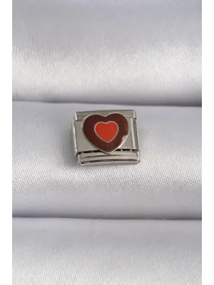 316L Çelik Gümüş Renk Kahverengi Kalp İşlemeli Nomination Charm