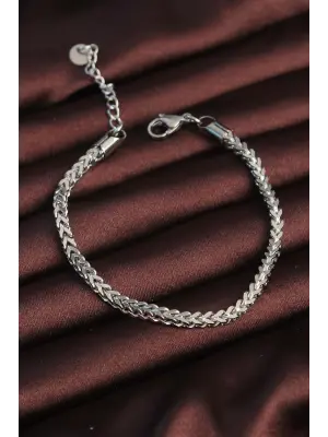 316L Çelik Gümüş Renk Kalın Balık Sırtı Model Erkek Bileklik