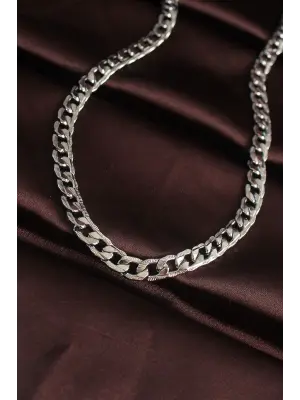 316L Çelik Gümüş Renk Kalın Zincirli Erkek Kolye