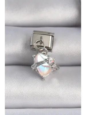 316L Çelik Gümüş Renk Kalp Figür Zirkon Taş Detay Nomination Charm