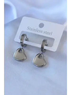   Gümüş Kalp Model Çelik Küpe