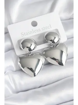   Gümüş Kalp Model Çelik Küpe