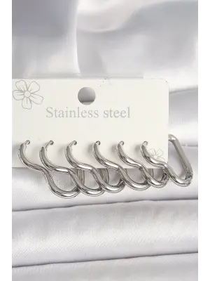 316L Çelik Gümüş Renk Kalp Model Kadın Küpe Seti