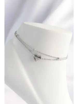 316L Çelik Gümüş Renk Kalp Tasarımlı 2li Halhal