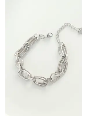 316L Çelik Gümüş Renk Kalpli Zincir Geçmeli Bileklik