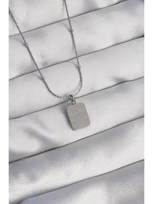  Gümüş  Kare Charm Model Çelik Kolye
