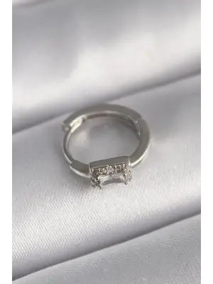 316L Çelik Gümüş Renk Kare Zirkon Taşlı Tragus Piercing