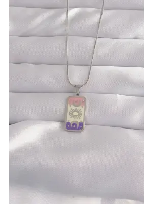  Gümüş  Karışık Mineli Ay Figür Tarot Çelik Kolye