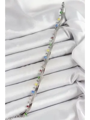 316L Çelik Gümüş Renk Karışık Renkli Kristal Taşlı Kadın Bileklik
