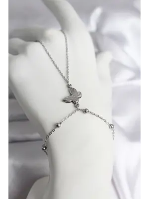 316L Çelik Gümüş Renk Kelebek Model Kadın Şahmeran