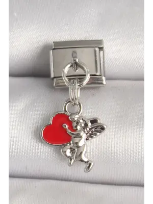 316L Çelik Gümüş Renk Kırmızı Kalp Eros Model Nomination Charm